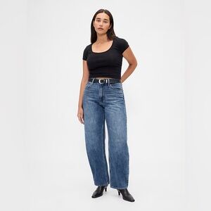 Gap Curvy High Rise Barrel Jean Medium Wash Petite